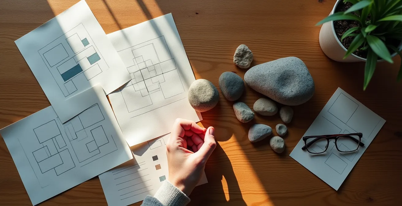 Abstrakte Darstellung des Konflikts zwischen rationaler Analyse mit Listen und intuitiver Entscheidung mit Bauchgefühl