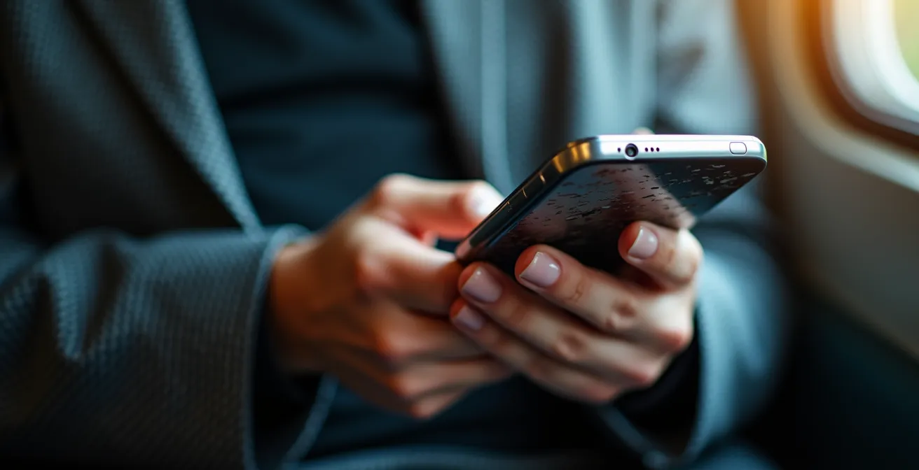 Nahaufnahme einer Hand mit Smartphone beim Bewerbungsprozess