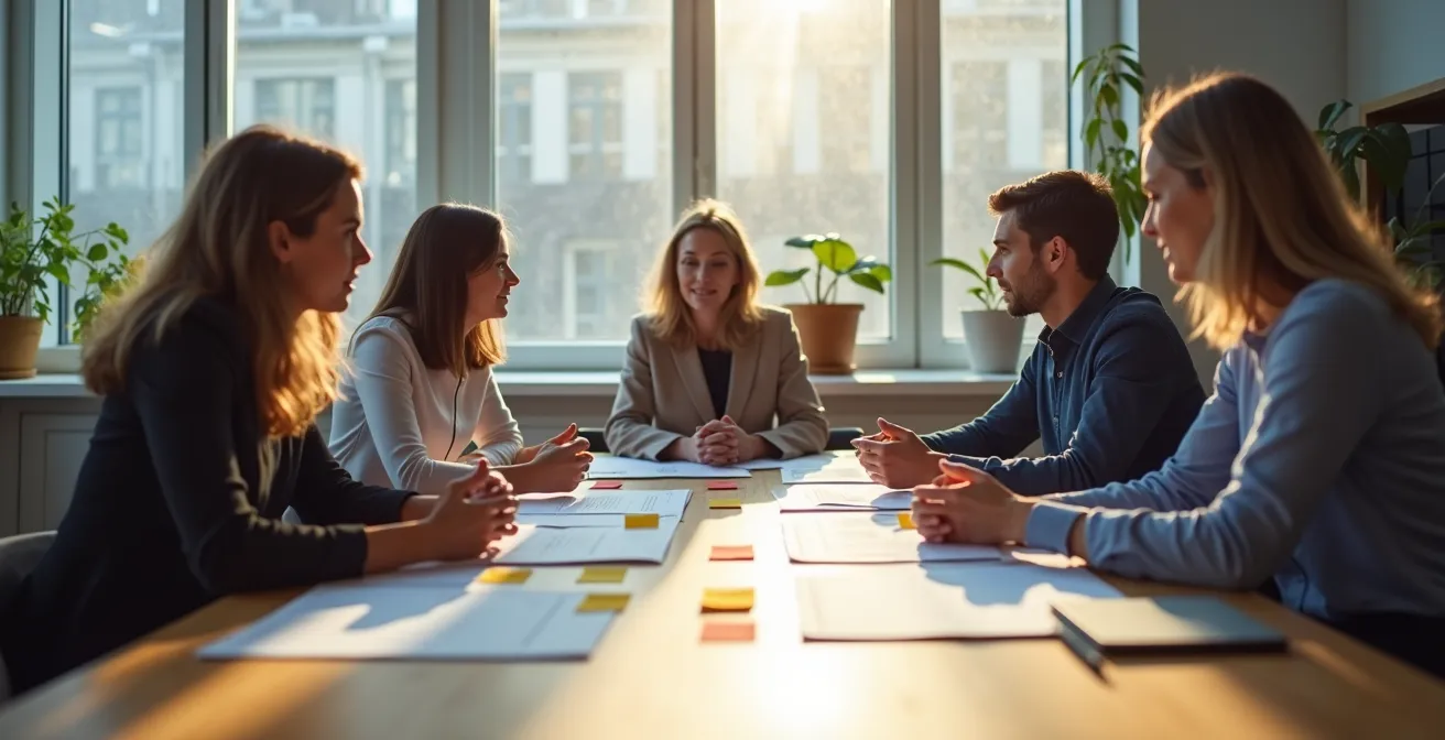 Deutsches Team in konstruktiver Diskussion am Konferenztisch